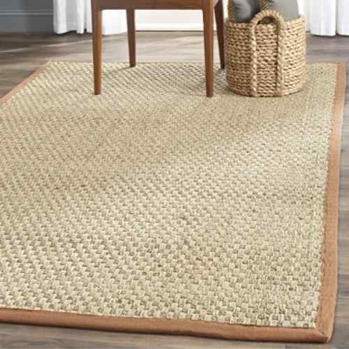 Herringbone Natural and Brown Seagrass Rug 6x9