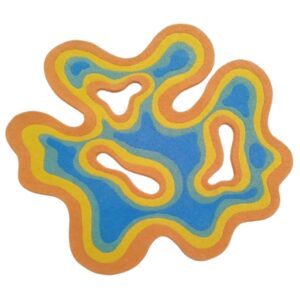 TropiSwirl Ocean Edition hand-tufted wool rug in blue, yellow, and orange with wavy abstract design
