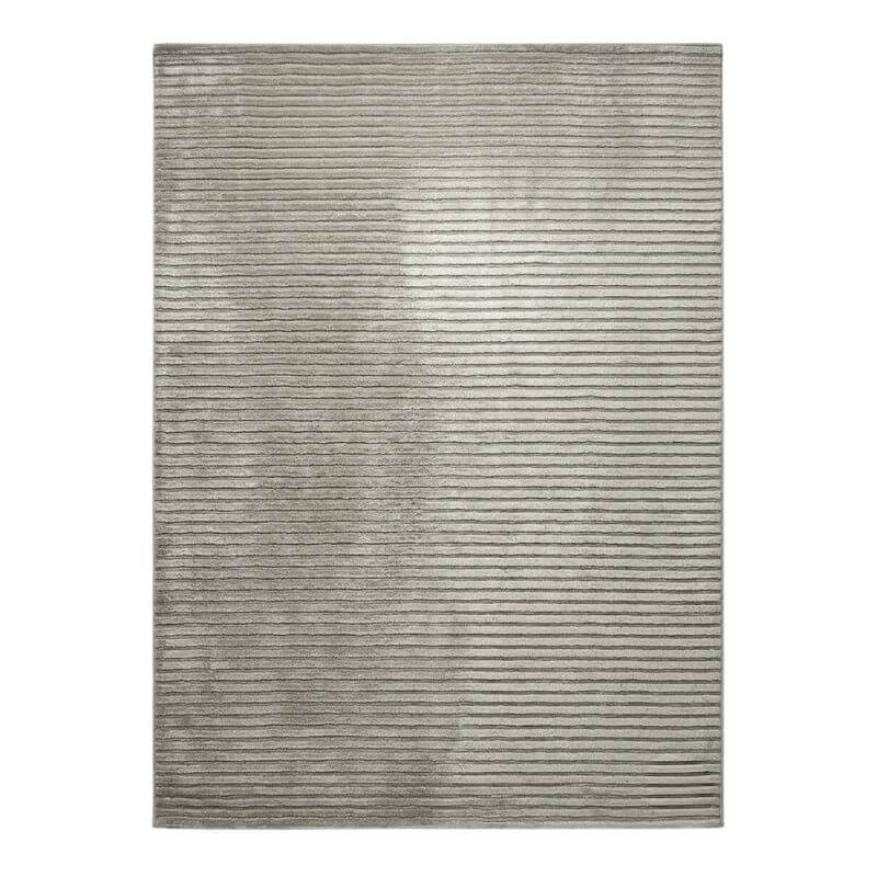 FiRugs Horizon luxury hand-knotted Indo-Tibetan rug in sophisticated grey featuring 104 KPSI knot density with alternating New Zealand wool loops and silky viscose cut pile ribs, handcrafted in Varanasi, India.